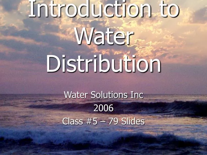 introduction to water distribution