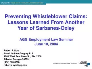 Preventing Whistleblower Claims: Lessons Learned From Another Year of Sarbanes-Oxley