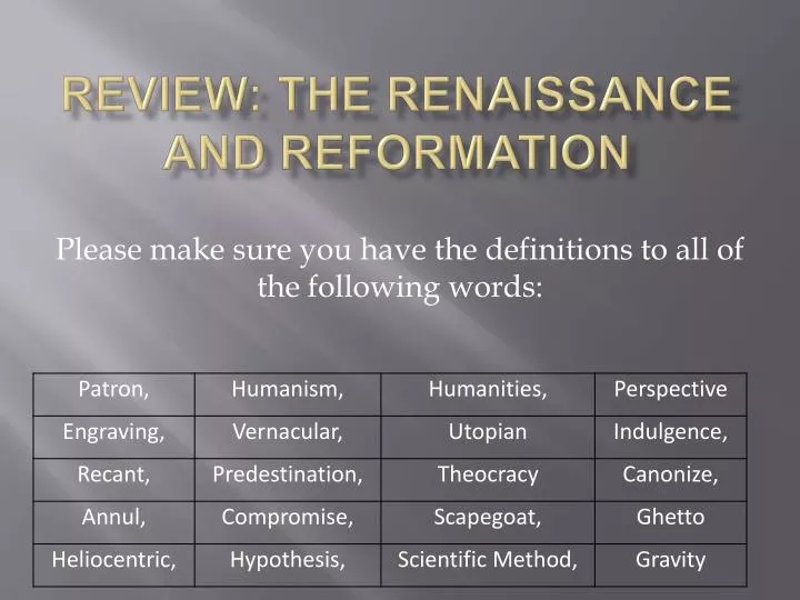 review the renaissance and reformation