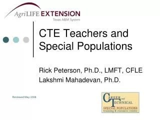 CTE Teachers and Special Populations