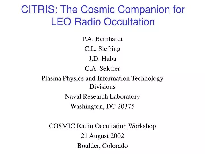 citris the cosmic companion for leo radio occultation