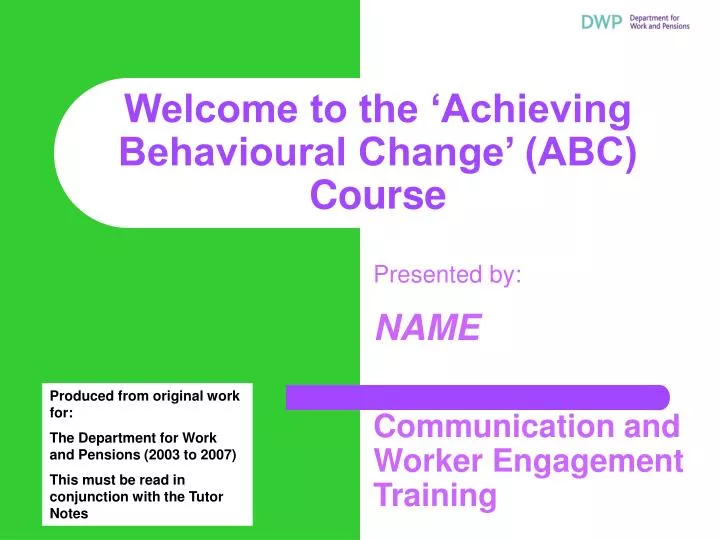 welcome to the achieving behavioural change abc course