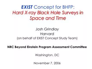 EXIST Concept for BHFP: Hard X-ray Black Hole Surveys in Space and Time
