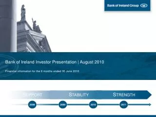 Bank of Ireland Investor Presentation | August 2010 Financial information for the 6 months ended 30 June 2010
