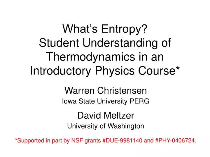 what s entropy student understanding of thermodynamics in an introductory physics course
