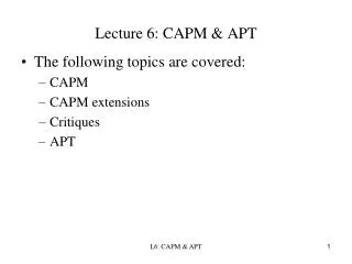 Lecture 6: CAPM &amp; APT