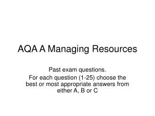 AQA A Managing Resources