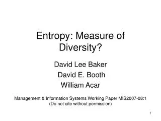 entropy measure of diversity