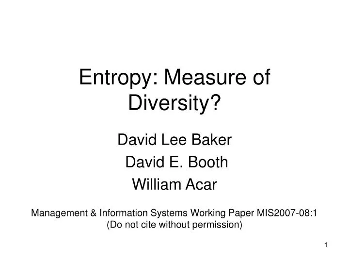 entropy measure of diversity