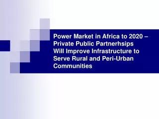 Power Market in Africa to 2020