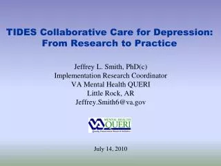 TIDES Collaborative Care for Depression: From Research to Practice