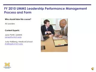FY 2010 UMMS Leadership Performance Management Process and Form