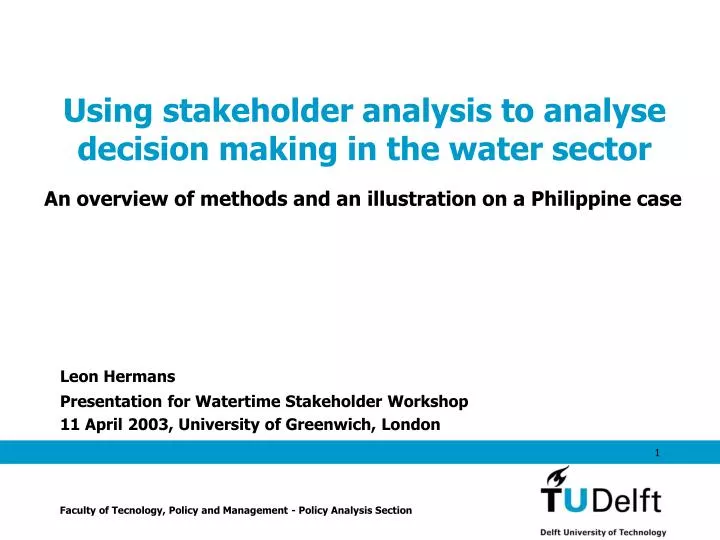 using stakeholder analysis to analyse decision making in the water sector