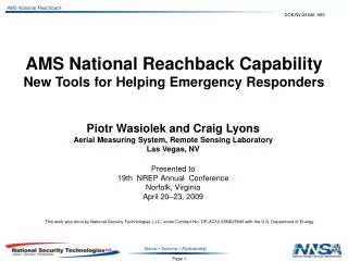 AMS National Reachback Capability New Tools for Helping Emergency Responders