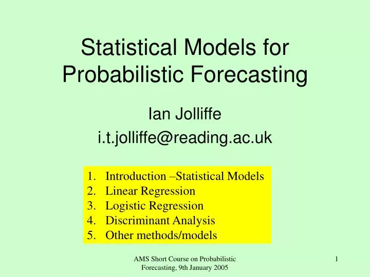 statistical models for probabilistic forecasting