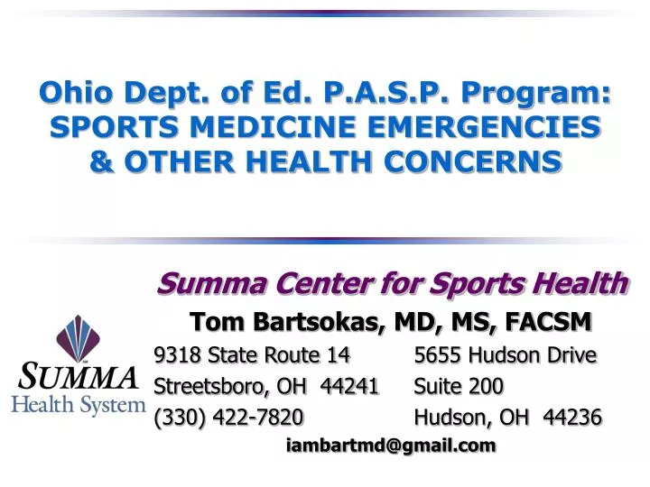 ohio dept of ed p a s p program sports medicine emergencies other health concerns