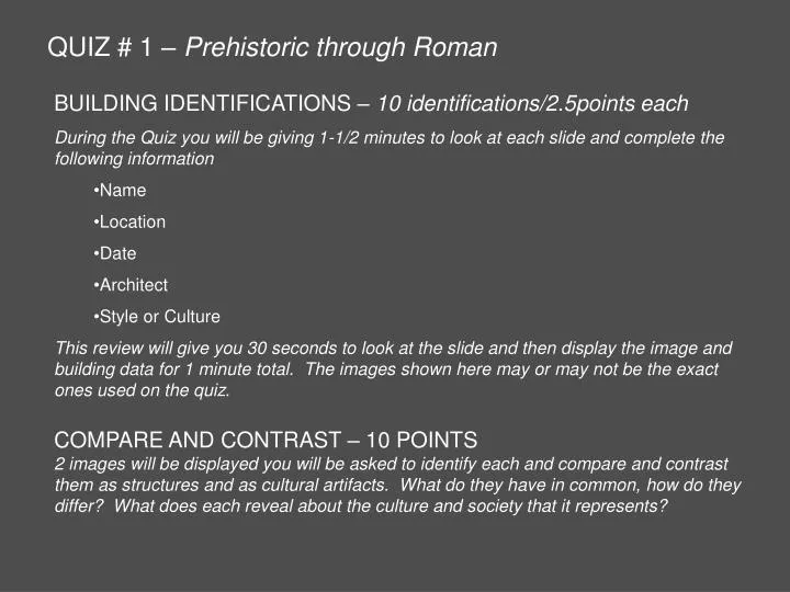 quiz 1 prehistoric through roman