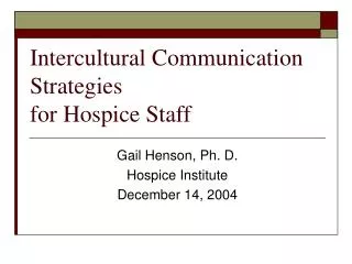 Intercultural Communication Strategies for Hospice Staff