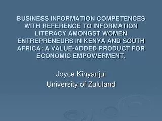 Joyce Kinyanjui University of Zululand