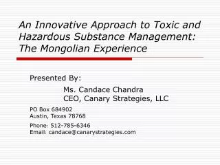 An Innovative Approach to Toxic and Hazardous Substance Management: The Mongolian Experience