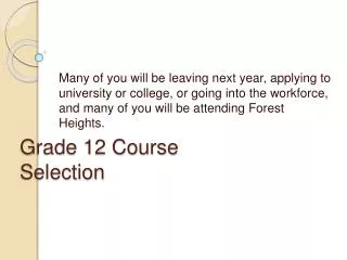 Grade 12 Course Selection
