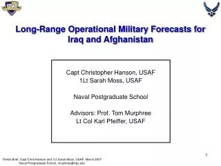 Long-Range Operational Military Forecasts for Iraq and Afghanistan