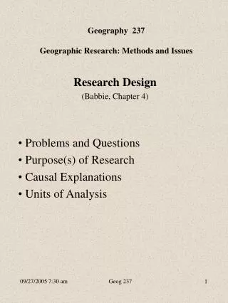 Geography 237 Geographic Research: Methods and Issues
