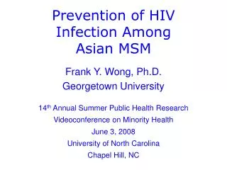 Prevention of HIV Infection Among Asian MSM