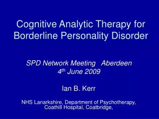 Cognitive Analytic Therapy for Borderline Personality Disorder
