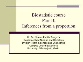 Biostatistic course Part 10 Inferences from a proportion