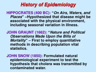 History of Epidemiology