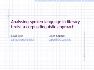 Analysing spoken language in literary texts: a corpus-linguistic approach