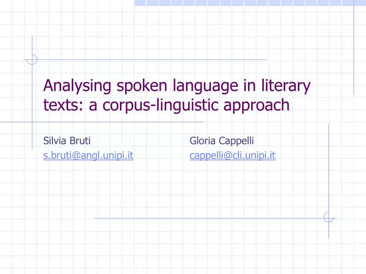 analysing spoken language in literary texts a corpus linguistic approach