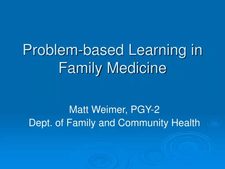 problem based learning in family medicine