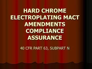 HARD CHROME ELECTROPLATING MACT AMENDMENTS COMPLIANCE ASSURANCE 40 CFR PART 63, SUBPART N