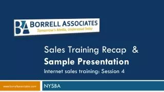 Sales Training Recap &amp; Sample Presentation Internet sales training: Session 4