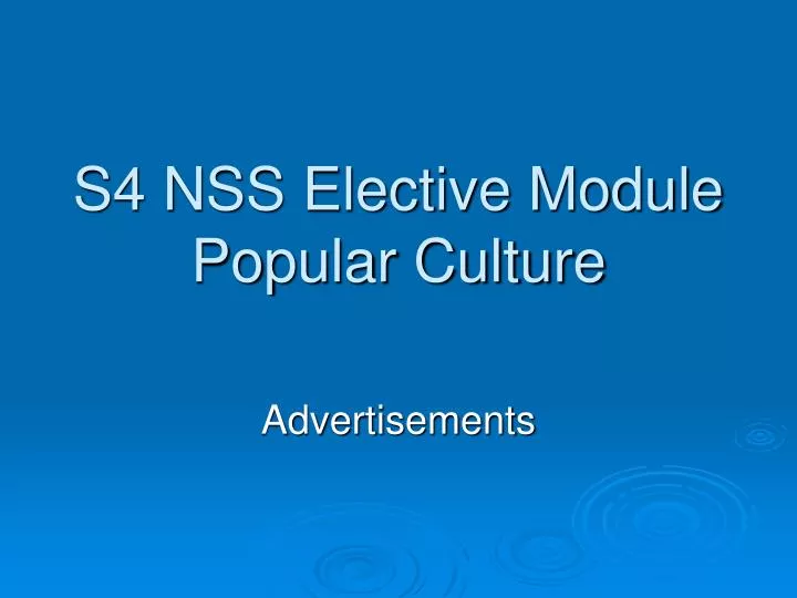 s4 nss elective module popular culture
