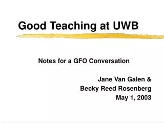 Good Teaching at UWB