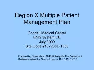 Region X Multiple Patient Management Plan