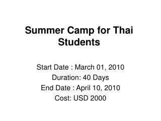 Summer Camp for Thai Students