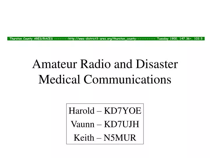 amateur radio and disaster medical communications