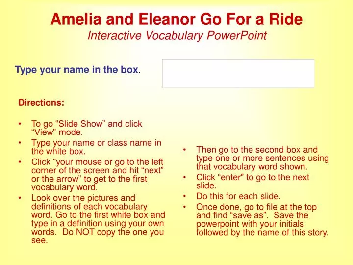 amelia and eleanor go for a ride interactive vocabulary powerpoint