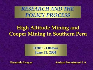 High Altitude Mining and Cooper Mining in Southern Peru
