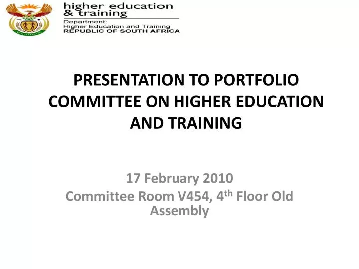 presentation to portfolio committee on higher education and training