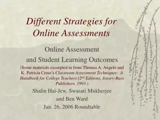 Different Strategies for Online Assessments
