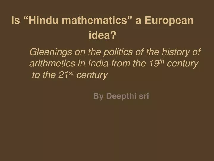 is hindu mathematics a european idea