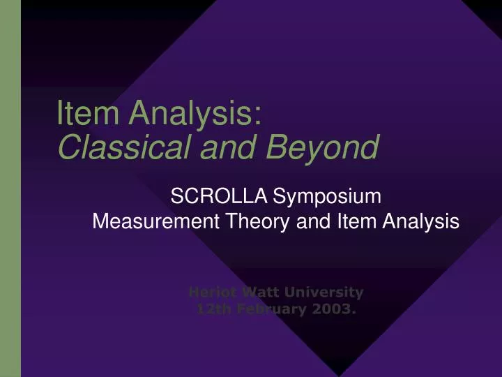 item analysis classical and beyond