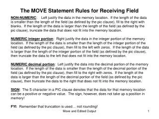 The MOVE Statement Rules for Receiving Field
