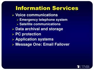 Voice communications Emergency telephone system Satellite communications Data archival and storage PC protection Applic