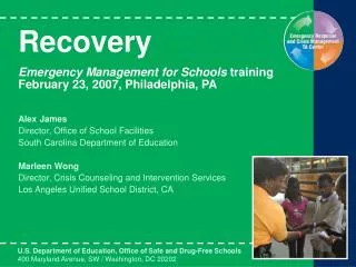 Recovery Emergency Management for Schools training February 23, 2007, Philadelphia, PA